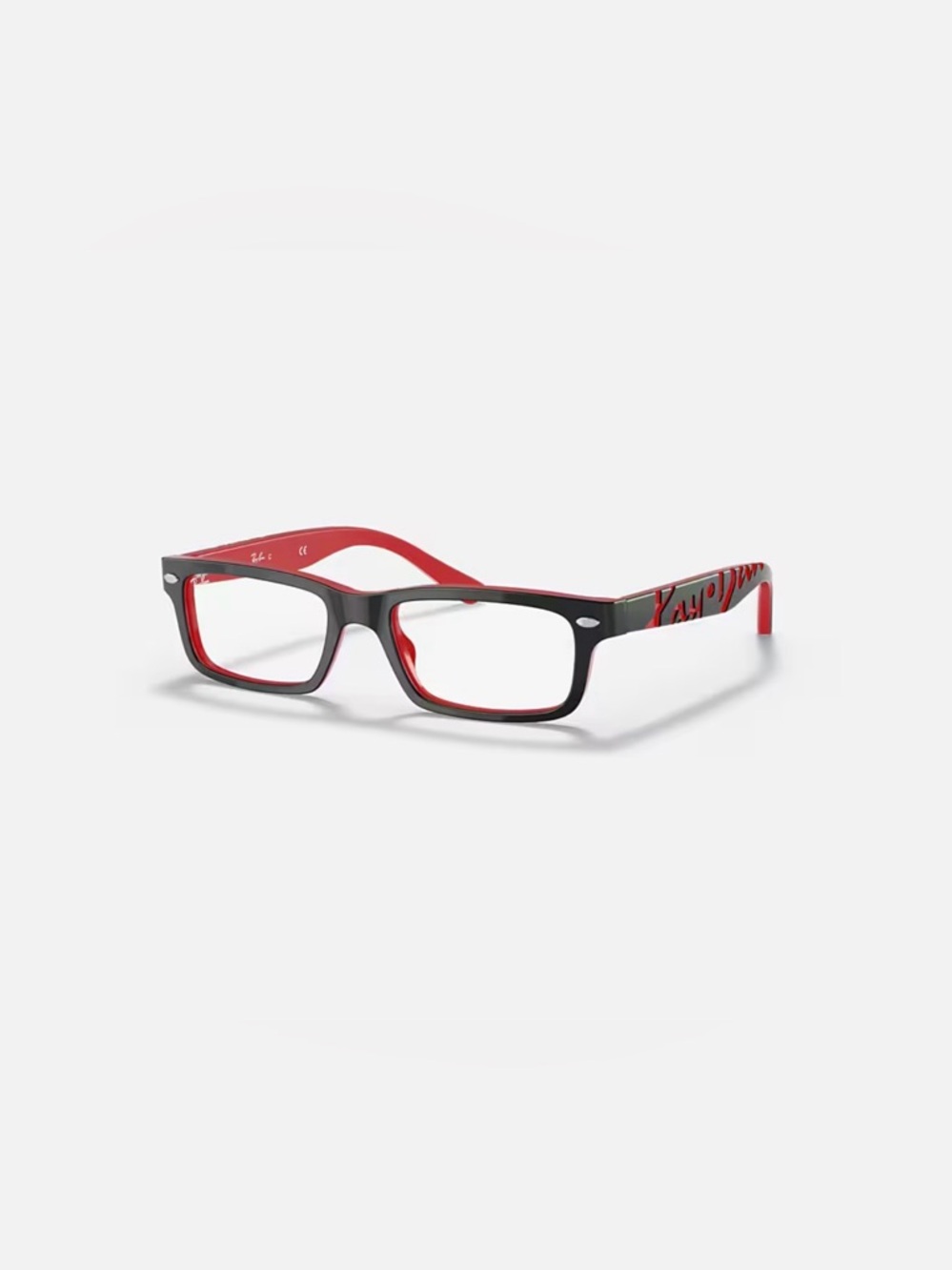 Ray-Ban Black and Red Rectangular Glasses with Logo Temples